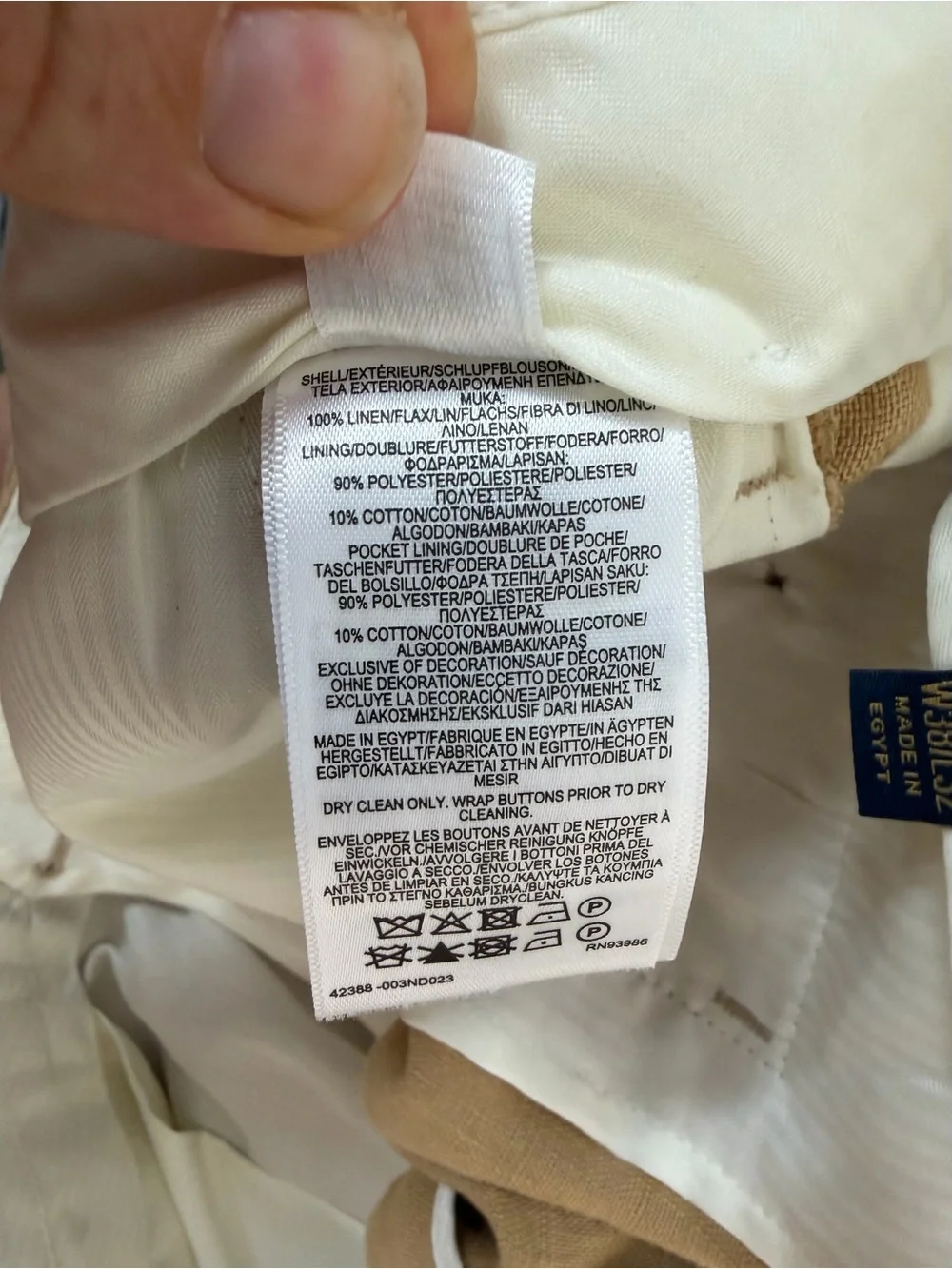 NWT Brooks Brothers Linen trousers,‎ ivory/light khaki Tan Mens W38/L32